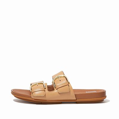 Fitflop Women's GRACIE Buckle Leather Slides Sandals - Brown, BK8051732